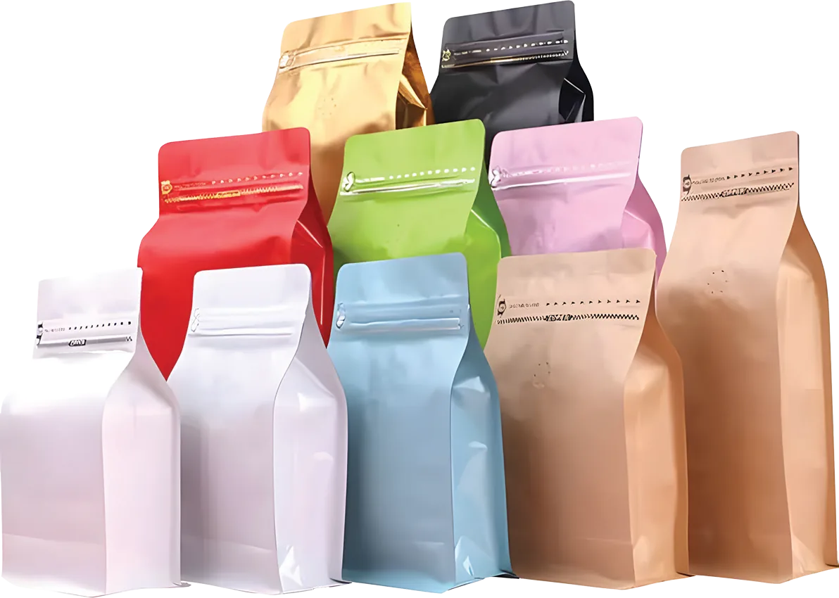 Flat-bottom laminated pouches in several colors